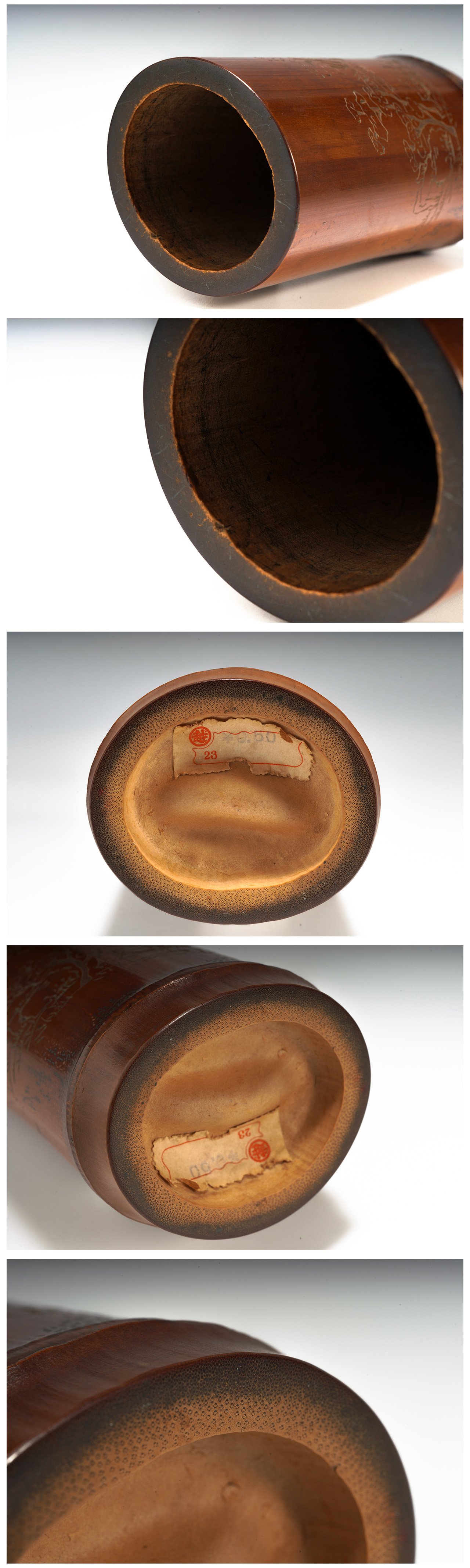 GE Y859 コレクター所蔵品 中国古玩 時代 古美術 竹彫刻筆筒 花卉文漢詩